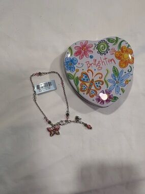 NWT Brighton Flutter Pink Butterfly Ankletwith Silver Chain